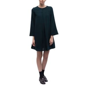 A.P.C. Rue Madame Paris Wool Bell Sleeve Box Pleat Dark Teal Mini Dress 38